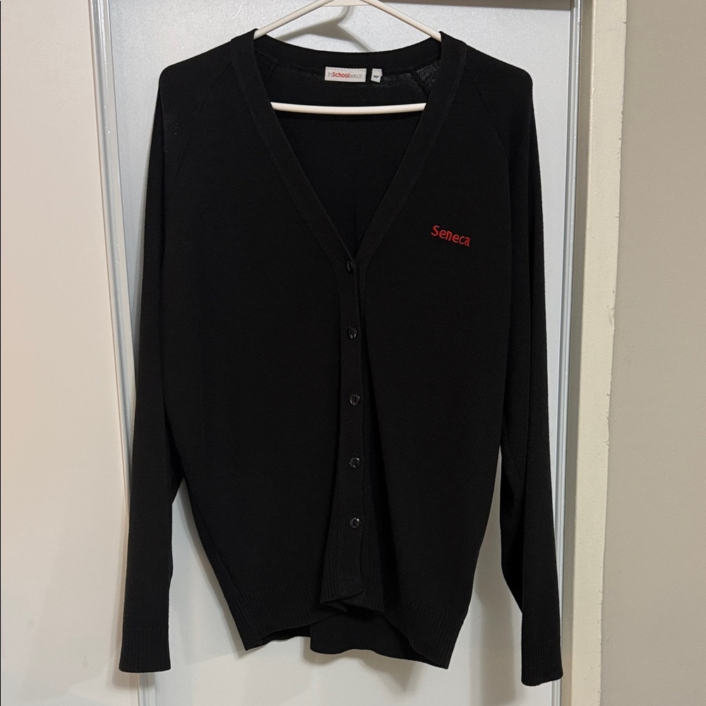Black Women's Cardigan Sweater (Seneca logo)